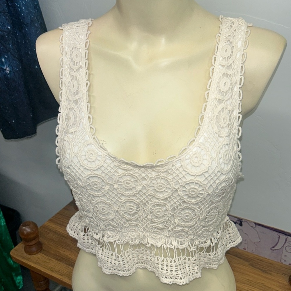 Crochet Hippie Boho Top in Cream by Wet Seal